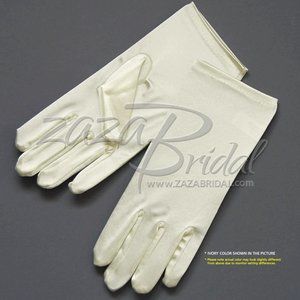 Shiny Stretch Satin Dress Gloves Wrist Length 2BL - Ivory